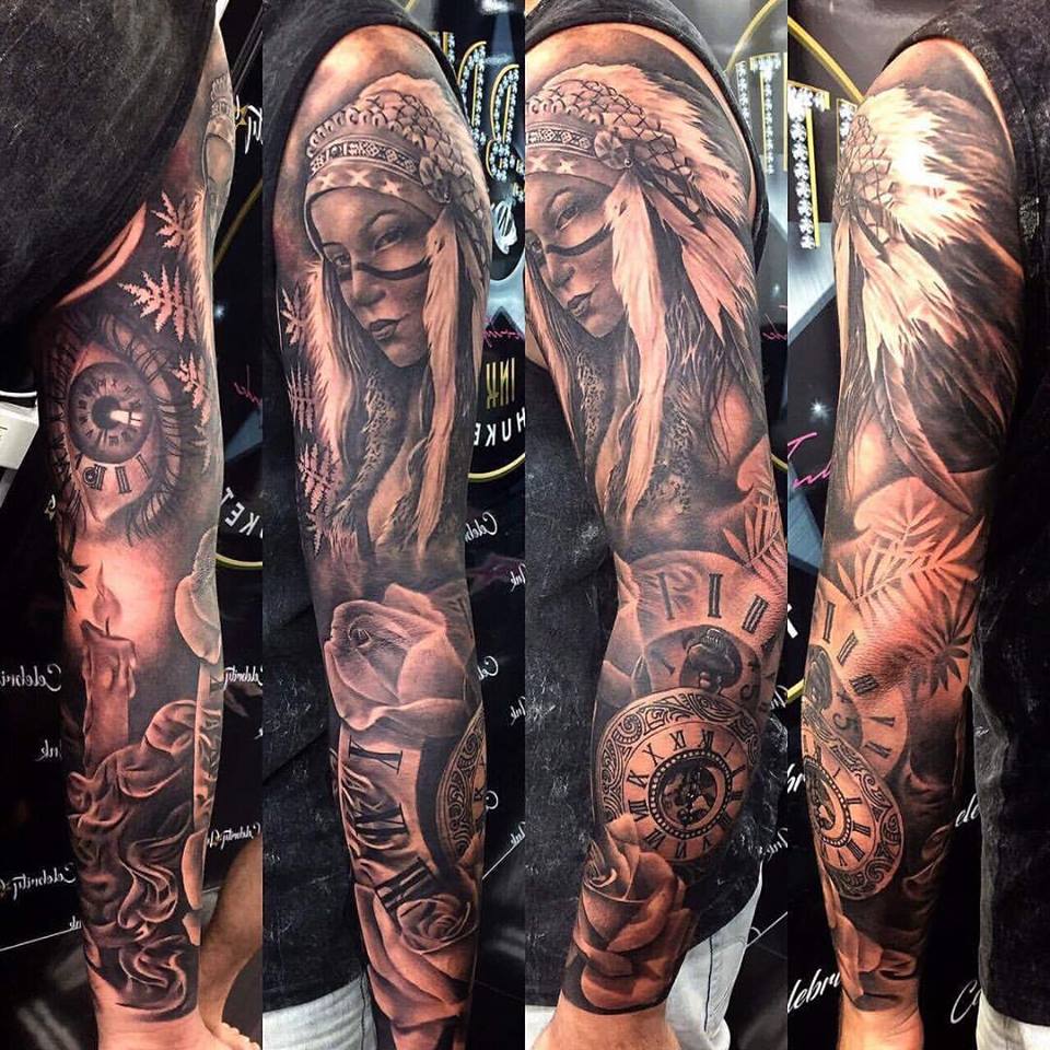 Tatooed man on the bigbed alone