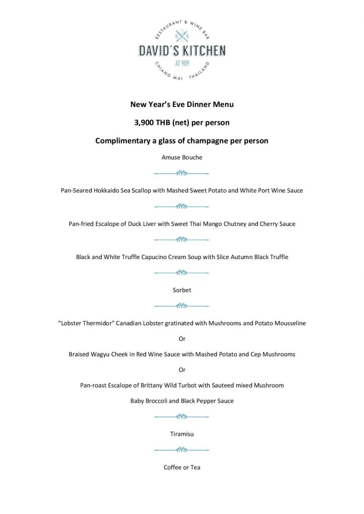chiang mai events davids kitchen new years menu new years menu